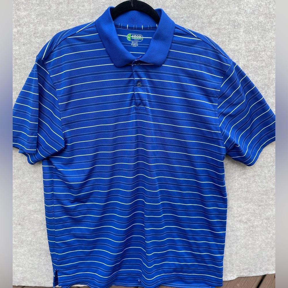 IZOD X-Treme Function Mens Golf Polo Blue stripe XL shirt breathable